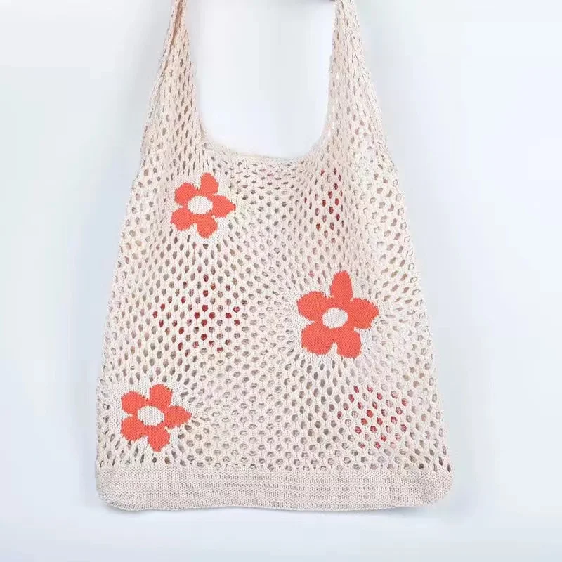 2021 Fashion cotton rope drawstring opening round handle woven mini bucket purse and handbags women summer beach bags