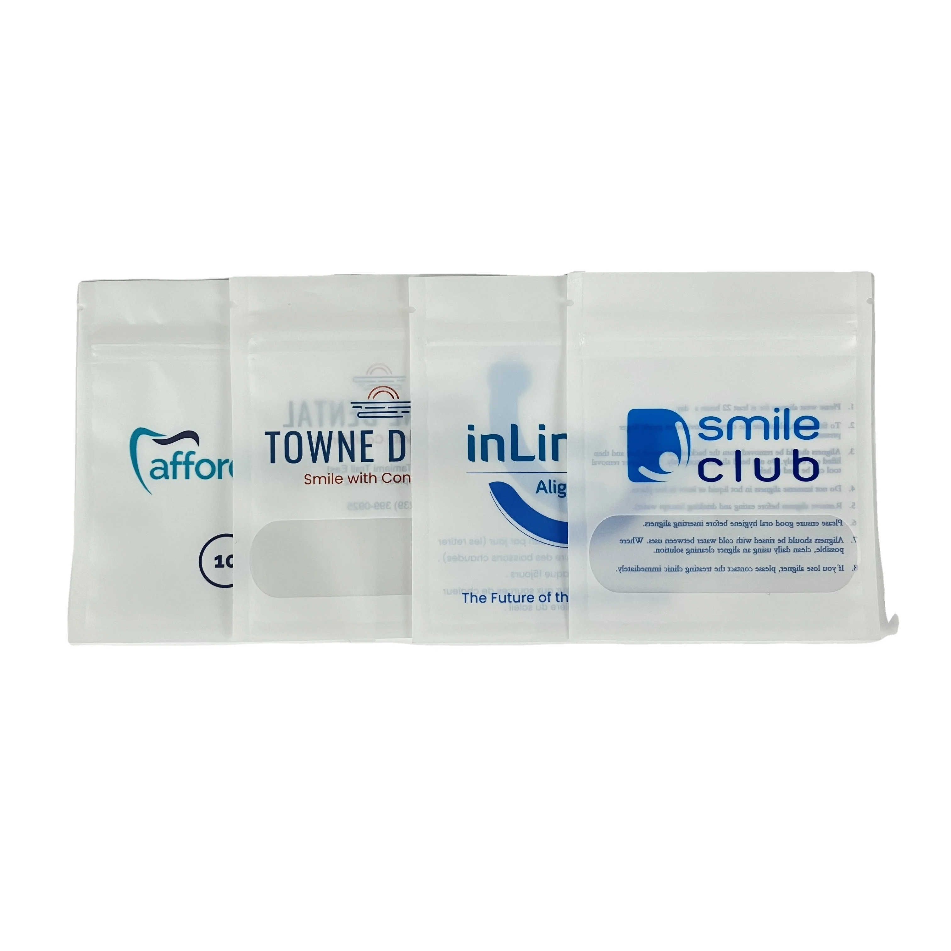 Custom Printed Clear Aligners Packaging Flat Zip Lock Bags Reusable Zipper Teeth Retainers Mylar Bags for Aligners