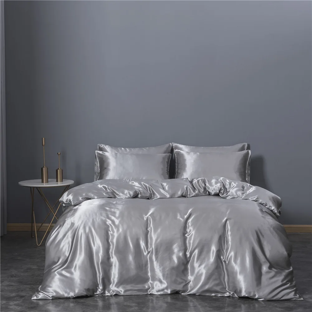 Cheap 100% Polyester Wedding Duvet Cover Set Solid Color Bedding Set Silky Touching Duvet Cover Set With Low Moq