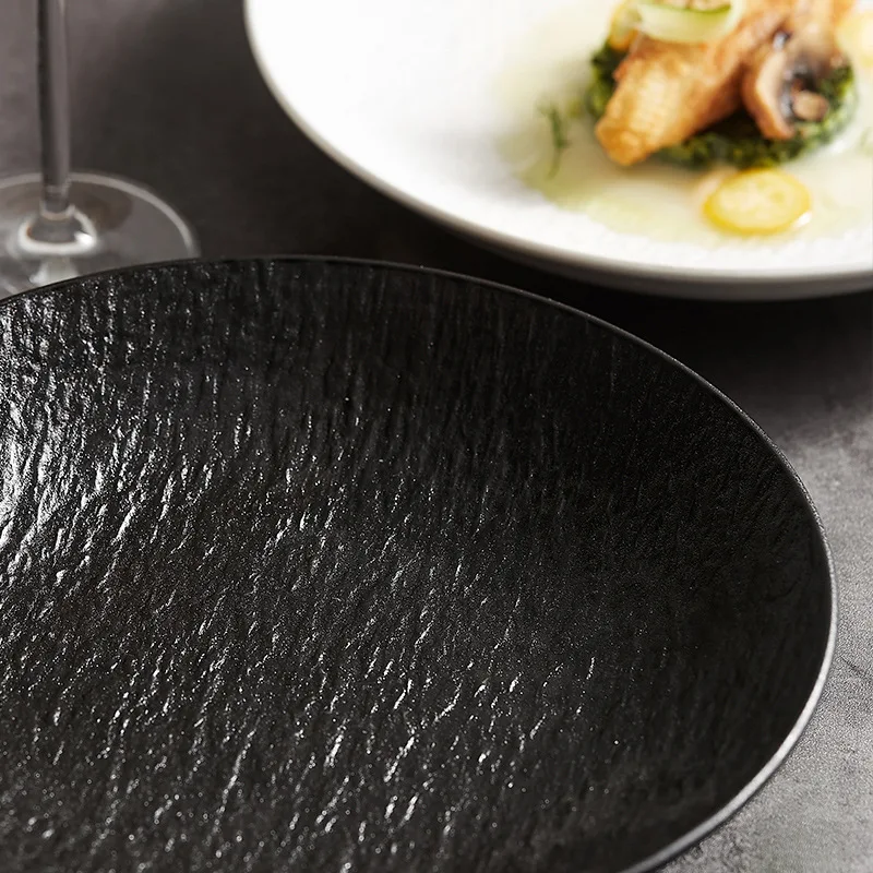 Creative Black Stone Home Dish Light Luxury Deep Western Food Ceramic Plate