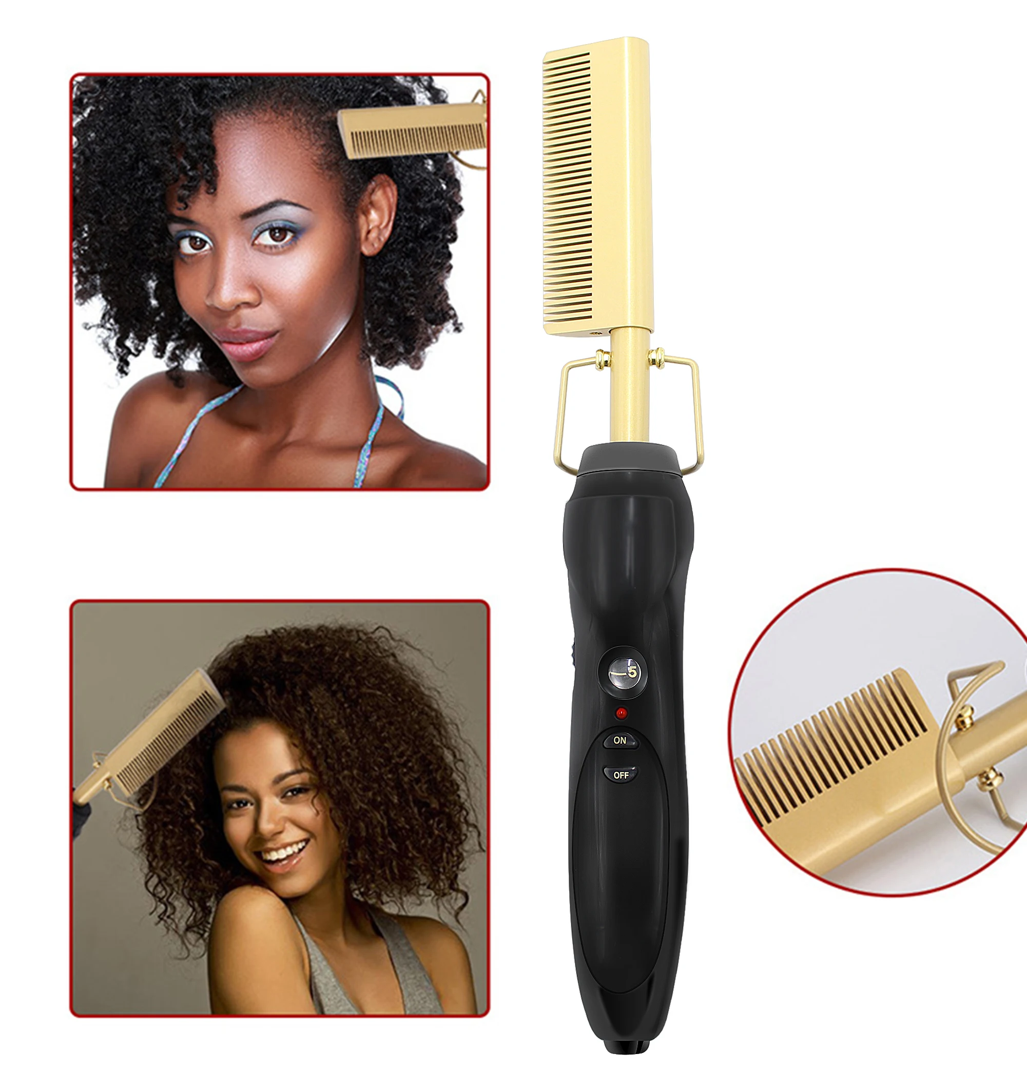 
High Heat Safety Electric Comb Private Label Hair Straightener Pressing Hot Comb 