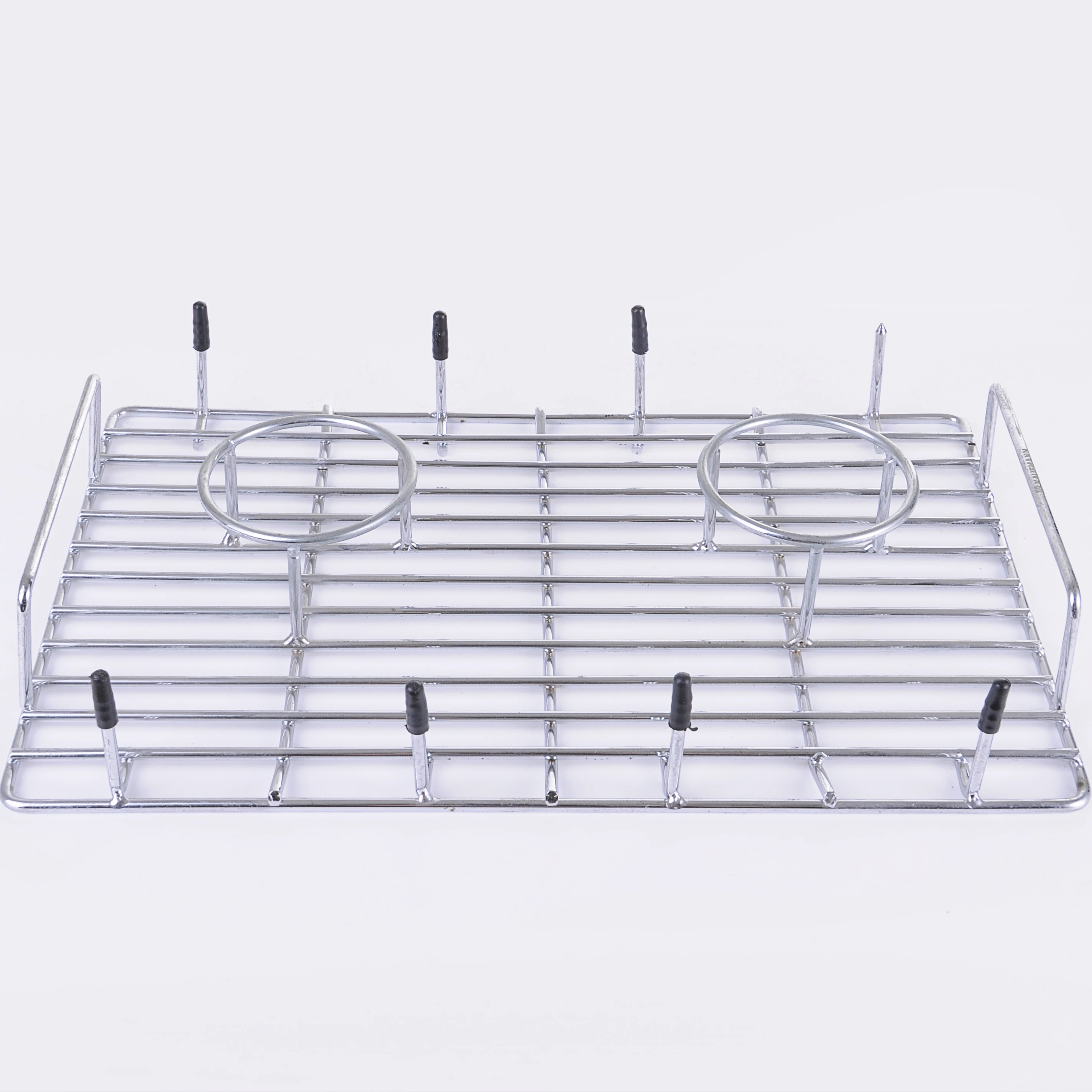 
YZ0076C Iron Chrome Plated Beer Can Chicken Duck Double Holder Roasting Rack 