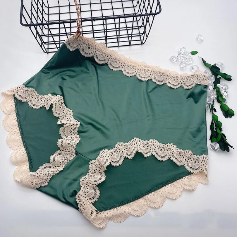 
093 high quality 90-125kg french palace plus size underwear women Ice silk seamless panties lace simulation silk briefs 