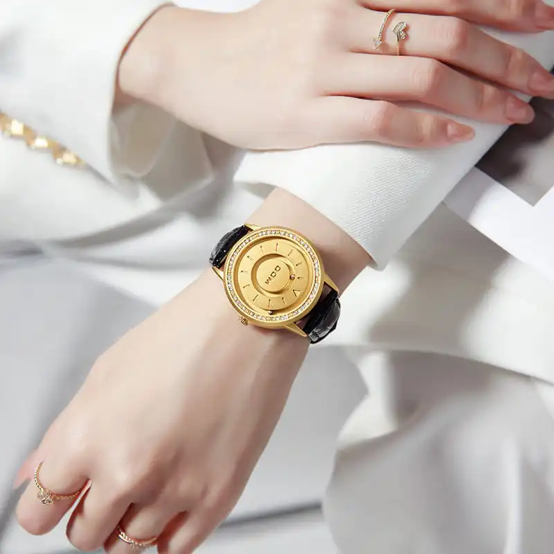 DOM 1758 Creative Women Magnetic Force Watch Leather Waterproof Female Scrolling Beads Quartz Watches for Ladies Magnetic Clock