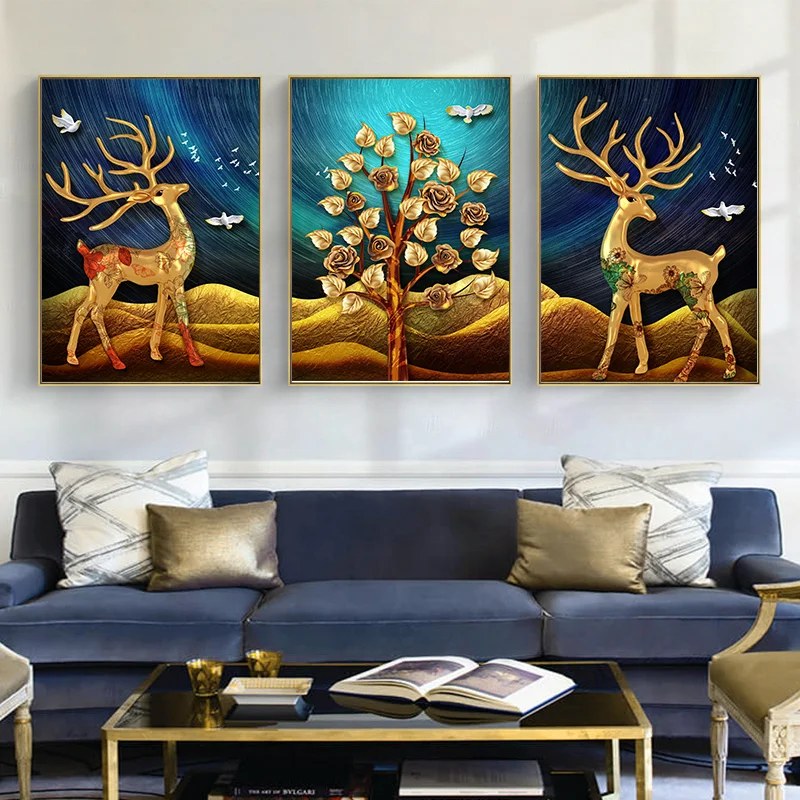 Chinese Rich Tree Elk Canvas Art Posters Prints Canvas Painting Wall Art Pictures for Home Cuadros Decorative Frameless