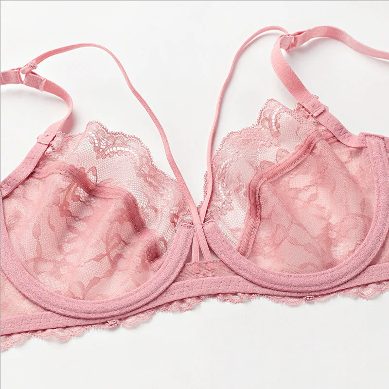 Сексуальный Ice Silk полосатый бюстгальтер без косточек с кружевное нижнее белье комплект нижнего белья для женщин беспроводной подкладки треугольная чашка 5
