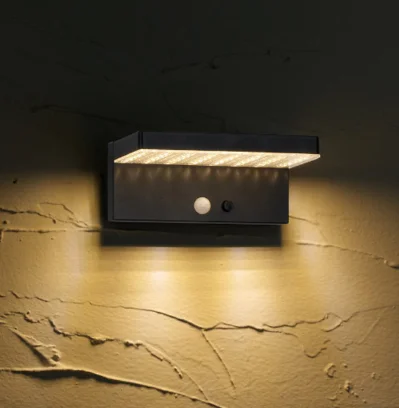 Black aluminum ip54 fixed downward motion sensor led solar power outdoor wall mounted lamp light