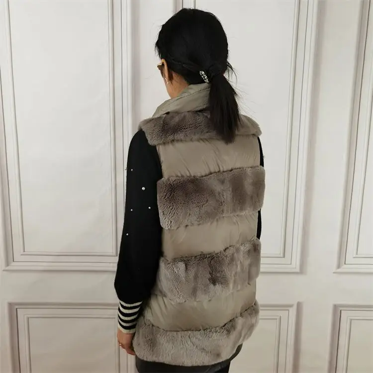 MONETCAT Real bunny fur coats for women winter sweater down and rex vests