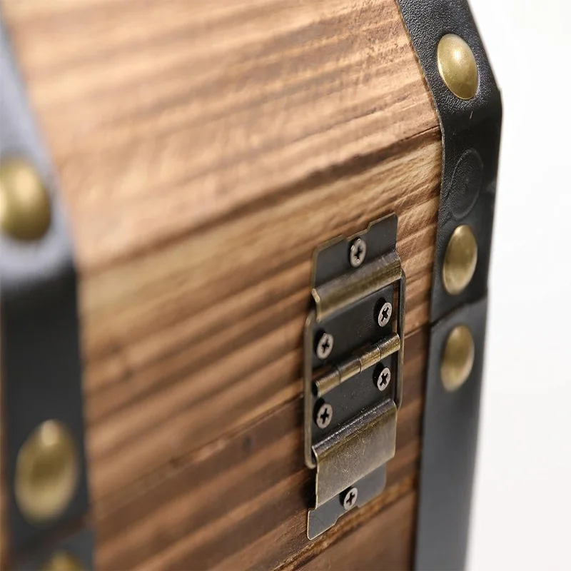 Decorative Wooden Treasure Chest Keepsake Box Large Wooden Pirate Lockable Trunk with Lion Rings