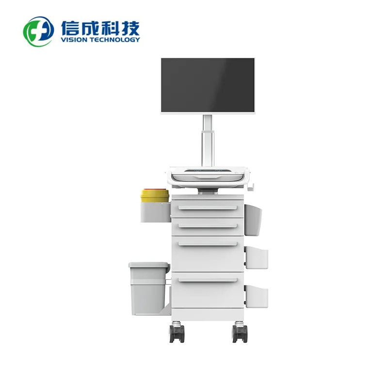 Customization Nursing computer trolley mobile laptop workstation medicine cart with drawer abs crash trolley
