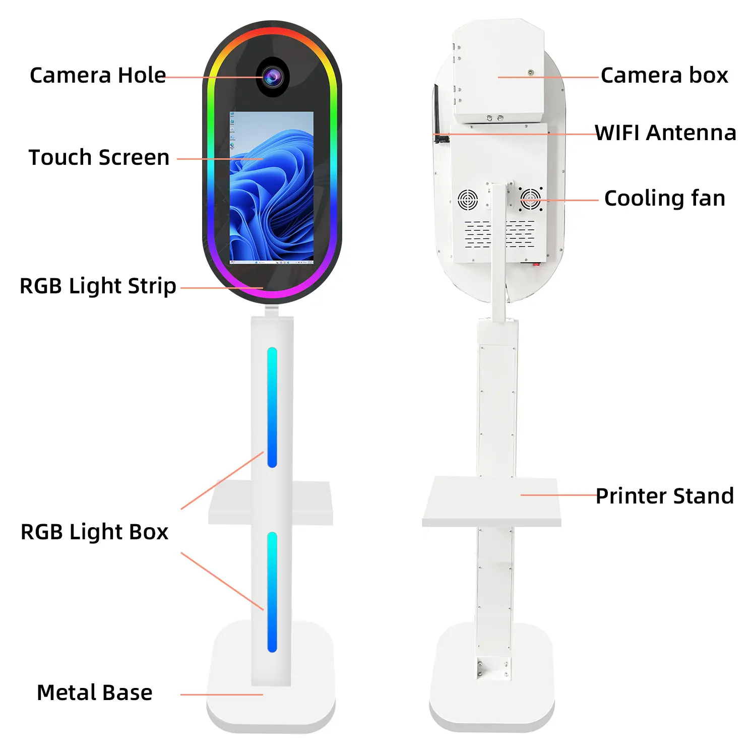 Black Oval Dslr Photo Booth With 15.6Inch Touch Screen For Event Selfie Photobooth Flash Camera Printer