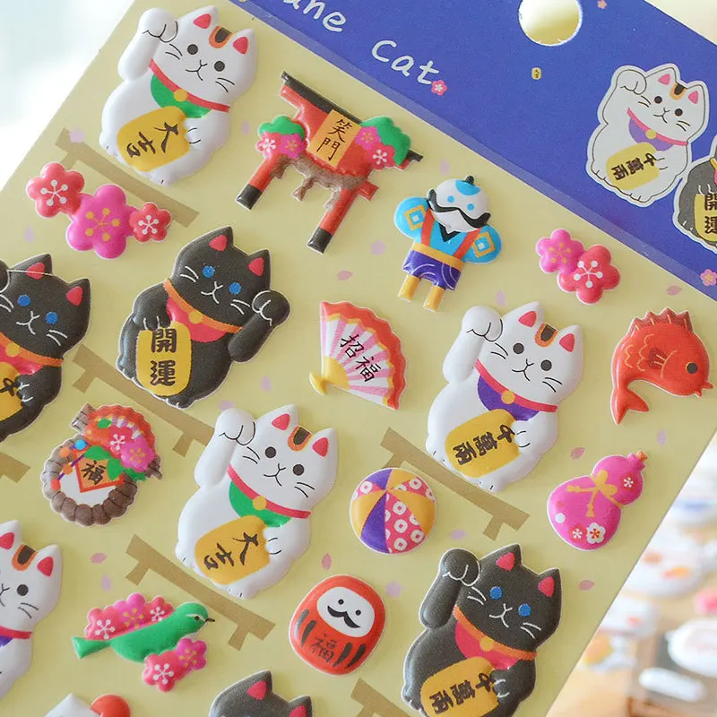 Cute cat sticker Japanese Puffy foam sticker children Kids Cartoon 3D puffy reward sticker Glass window decorative decals