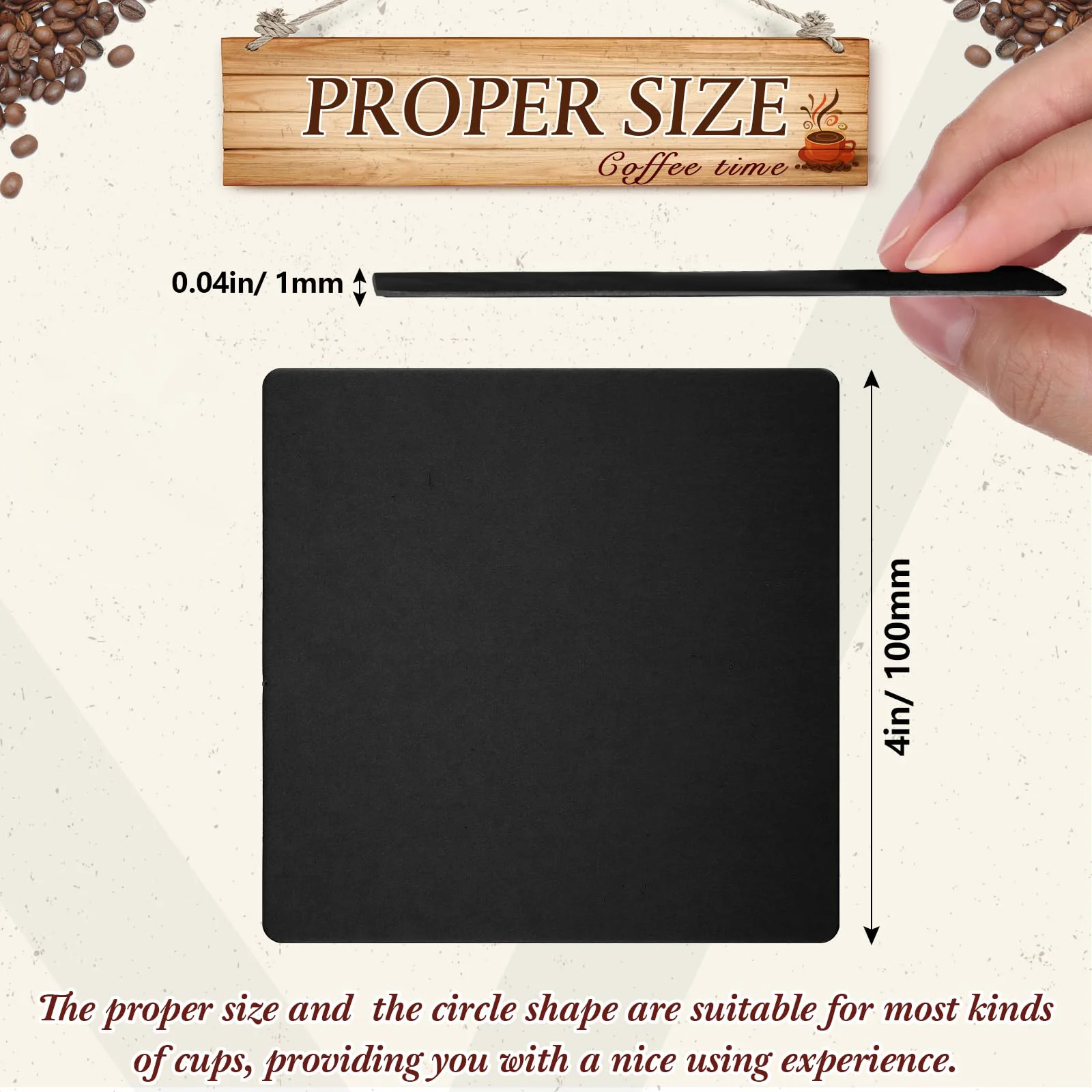 Disposable Paper Coasters Bulk Cardboard Coasters 4 Inch White Coasters for Drinks DIY Crafts Arts Bar Wedding Black 200 Pcs