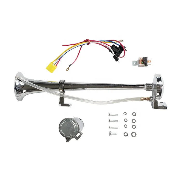 Factory sale customized zinc alloy material chrome truck trumpets single air horn with 12 volt solenoid valve