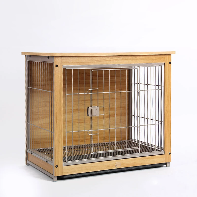 Large Medium Wood And Iron Wire Pet Training Dog Crate Kennel Wood Dog Cage With Double Lockable Doors