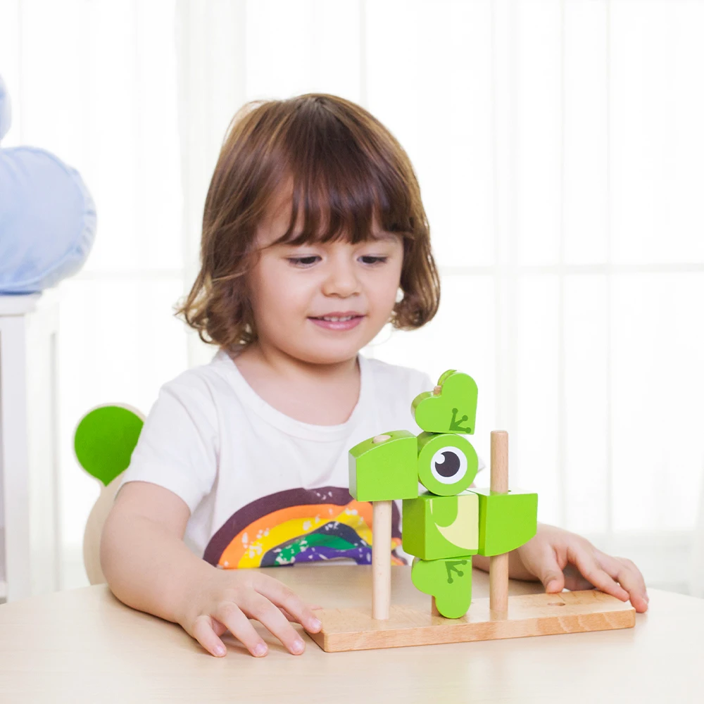 Classic World Frog Uni Shape Beechwood Wooden Puzzle Block Toy Kid Wooden Toys Block