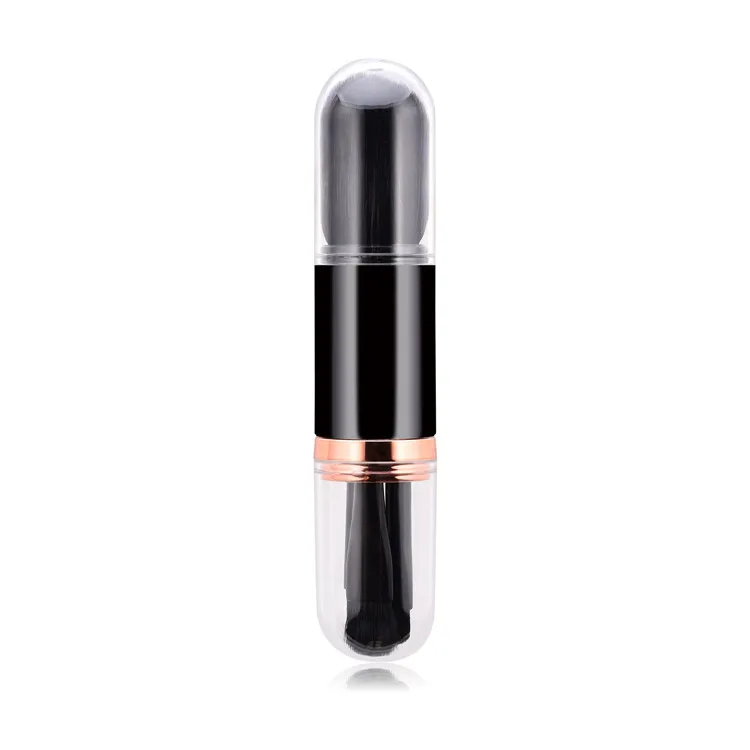 Custom 4 In 1 Make Up Brushes Cosmetic Portable Dual End Black Retractable Travel Makeup Brush Set 4 PCS Private Label Vegan