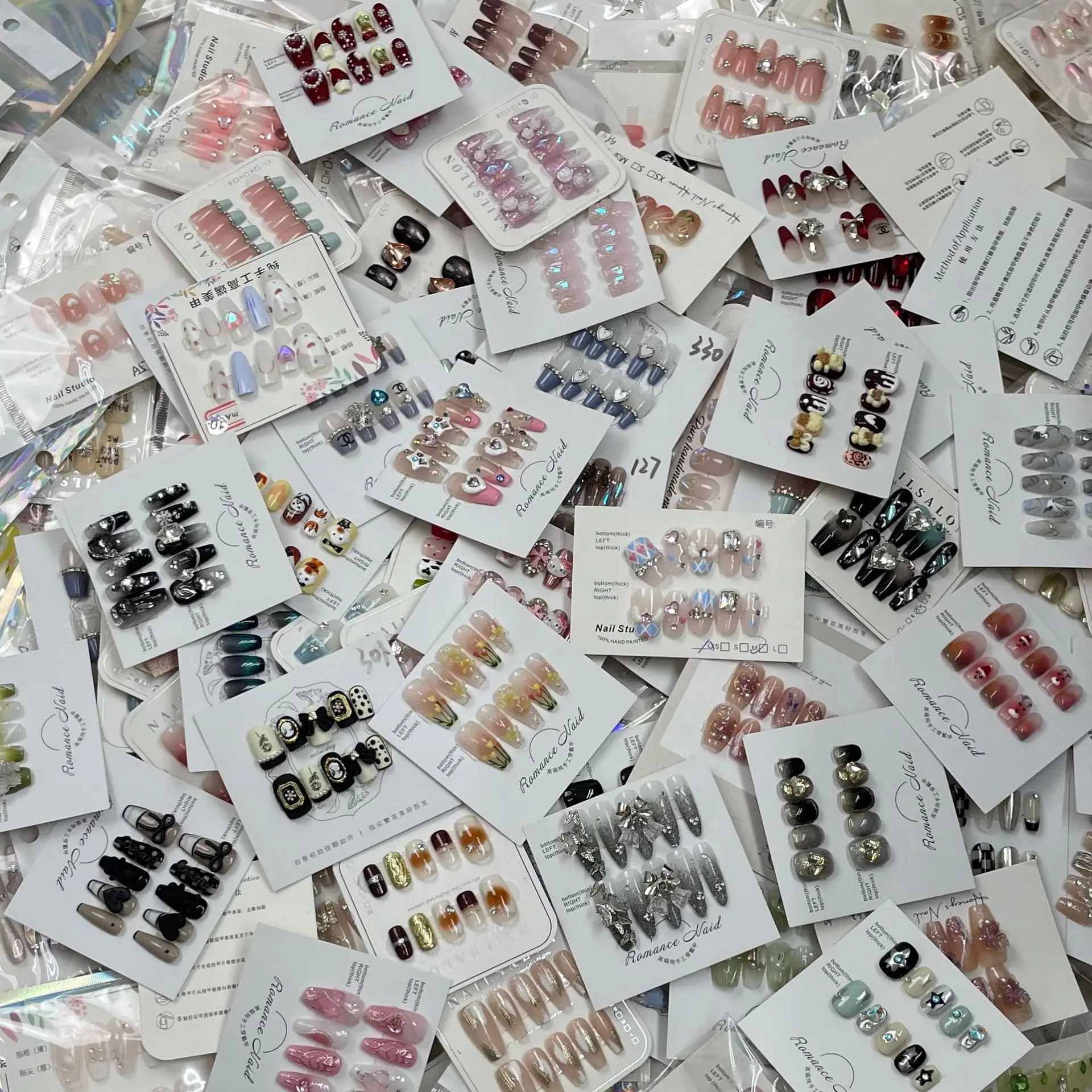 Handmade 10 Pcs Luxury French Tip Nails Diamond Glitter Coffin Press On Nails False Fakes Artificial Fingernails