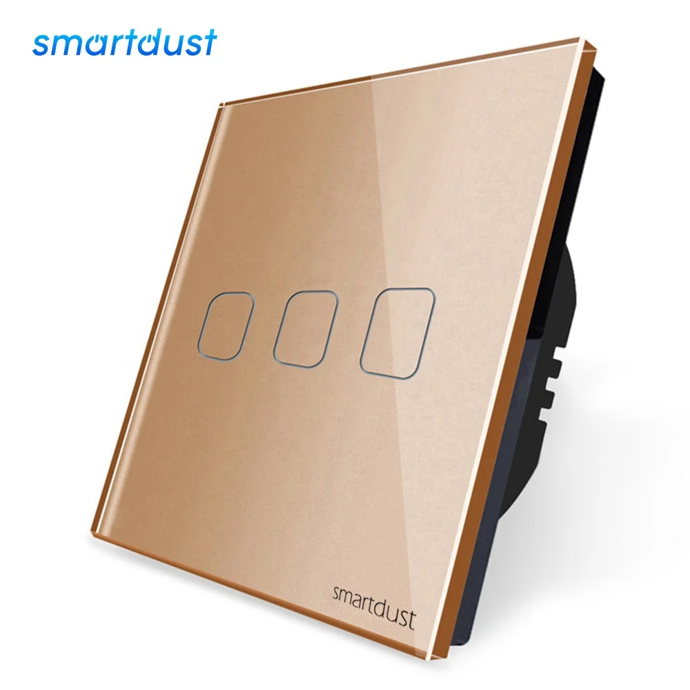 Smartdust EU RF 433 MHz Remote Contral 3 GANG 1 Way Crystal Glass Panel Wall Light Dimmer TOUCH Switch