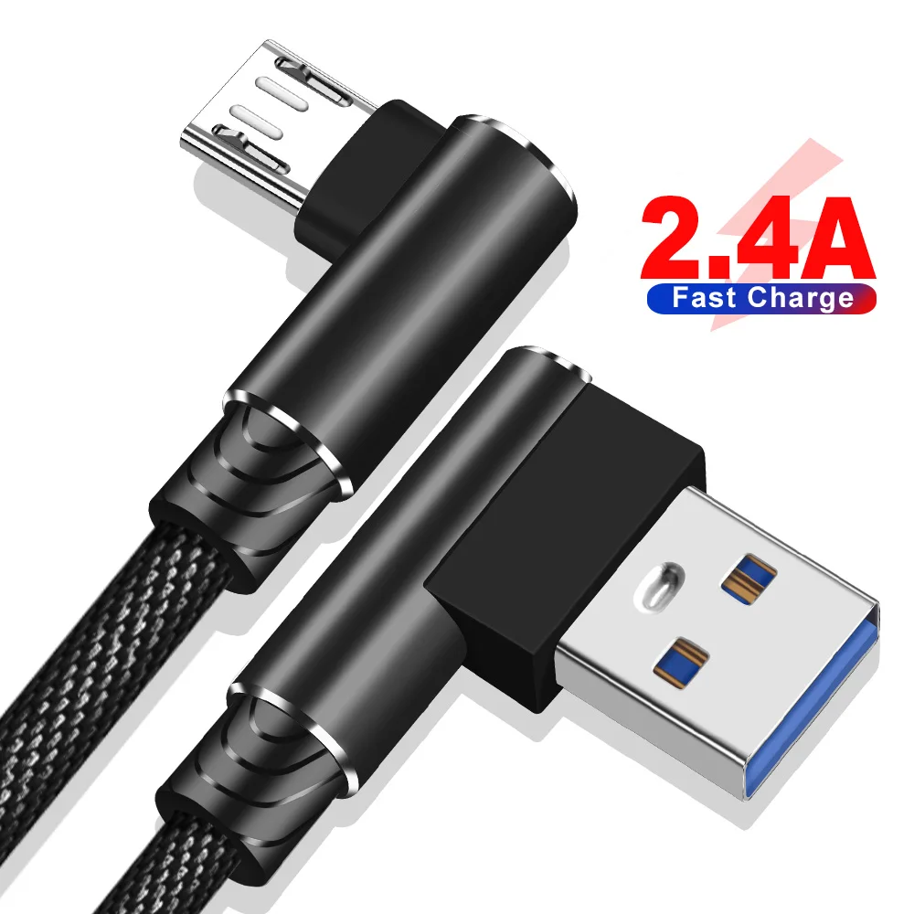 2.4A Elbow Nylon Fast Charging Cable Braided Micro USB Cable 1M Wire Line For iPhone Samsung Huawei Data Cable