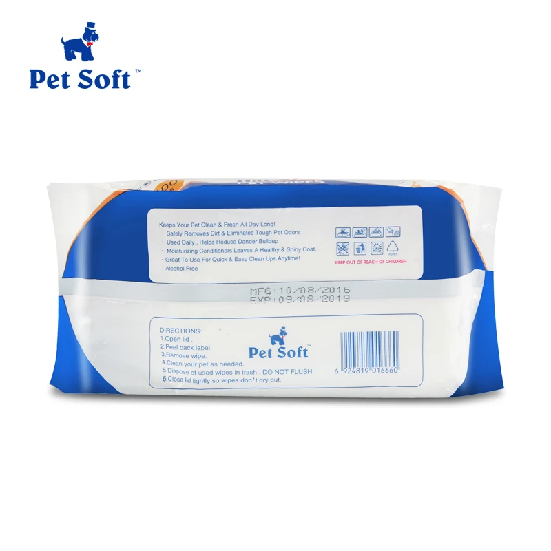 Pet soft 100pcs High quality pet grooming wipes for cats and dogs with large sheet size low MOQ pet hygiene product