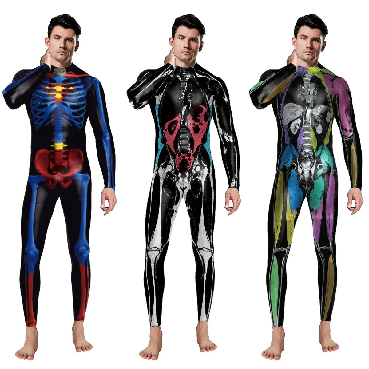 NADANBAO Human Skeleton Printed Halloween Costume Ladies Jumpsuit Men Jumpsuit Custom Gothic Punk Costume for Halloween