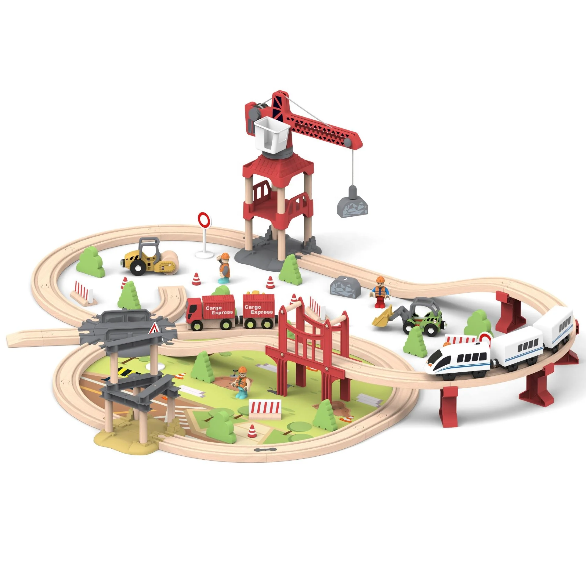 New Christmas Gift Toy Diy Building Blocks for Kids Children Train Track Toys Wooden Ramp Game Wooden Railway Train Set