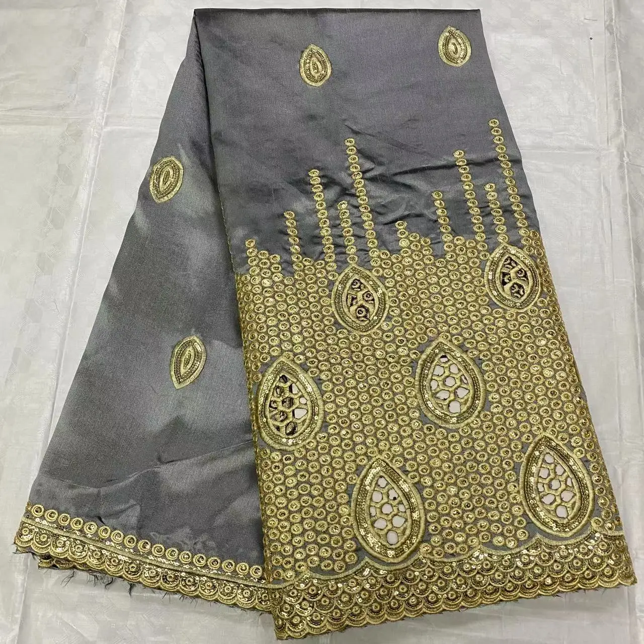 AF Popular Luxurious African George Wrapper Idia George Fabric Row Silk Lace With Gold Sequins For Aso ebi  Clothes