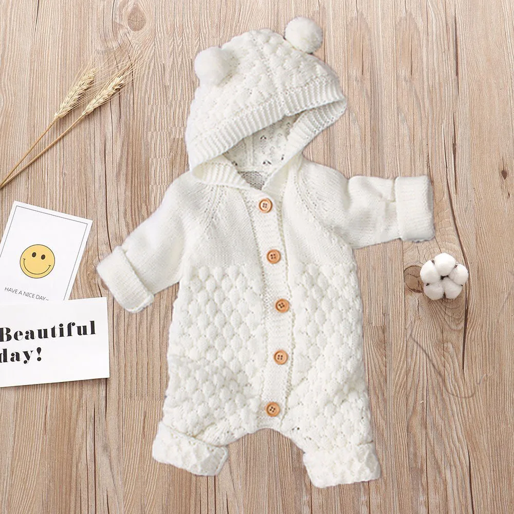 baby romper warm and thick to keep out the cold winter three-dimensional fur ball knitted sweater for toddler age 0-12 months