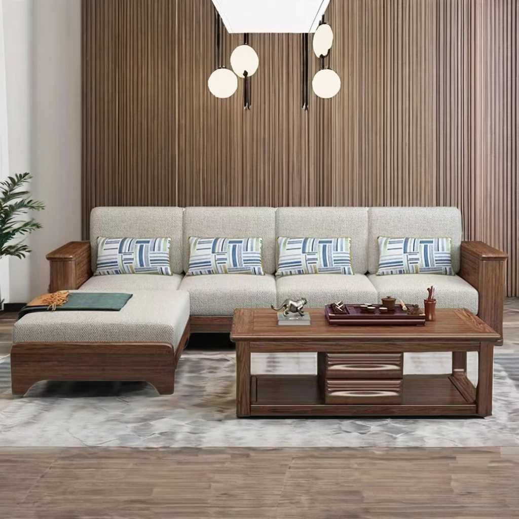 Chinese Style Solid Wood Modular Fabric Sofa New Complete Living Room Furniture Set Dining Hall Sofa set furniture modern