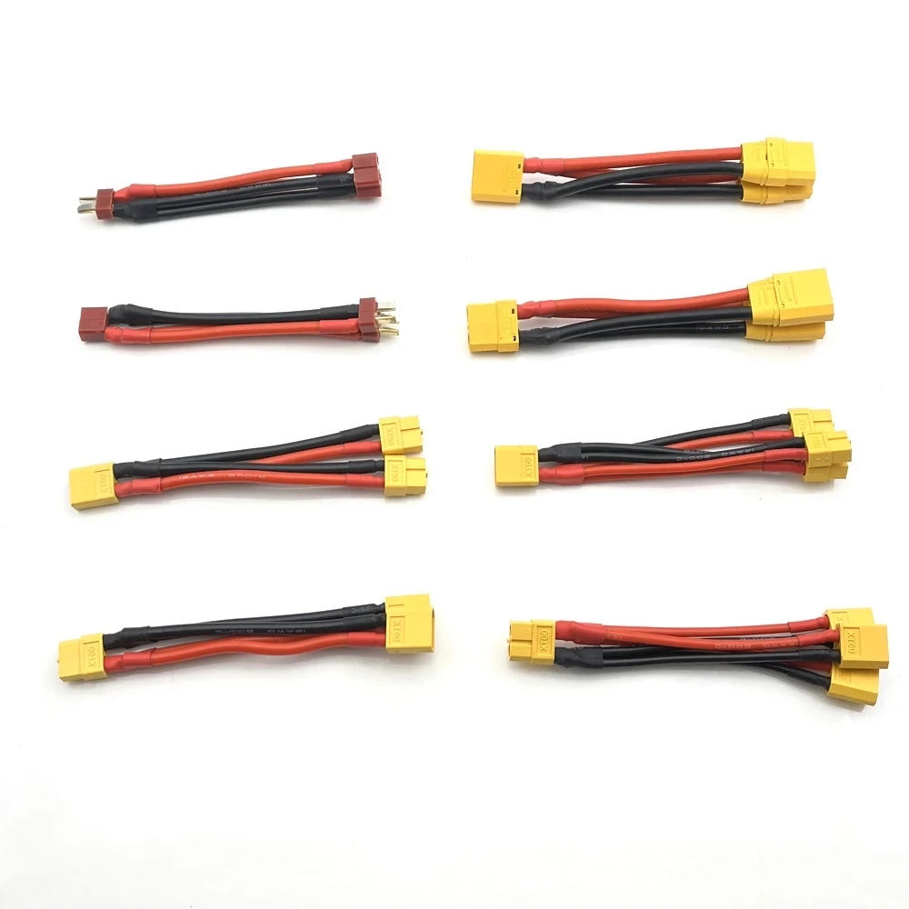 T plug XT60 XT90 Parallel Battery Connector Male/Female Cable Dual Extension Y Splitter 2/3Way Silicone Wire for RC Battery