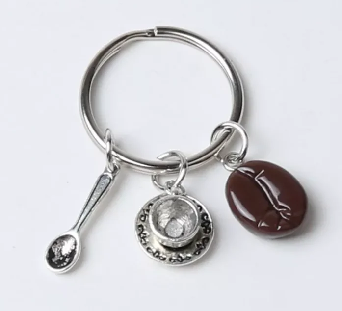 New product coffee beans coffee cup bell key creative unique coffee keyring jewelry gift cafe keychain