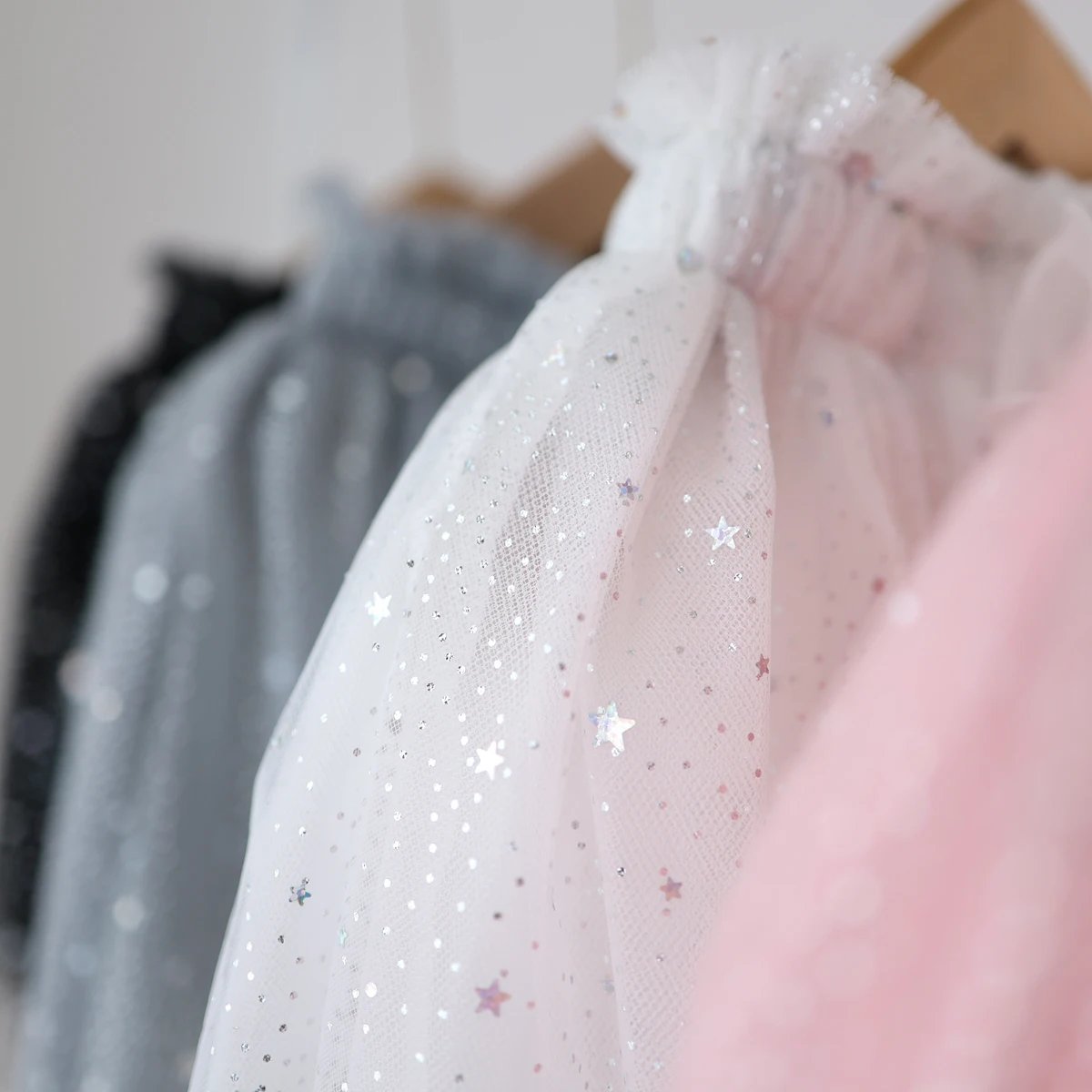 Kids Sequins Star Tutu Children Ruffle Skirt Lining Cotton Kids Tulle Pleated Bow Skirts for Girls Tutu Toddler Black Tutu Skirt