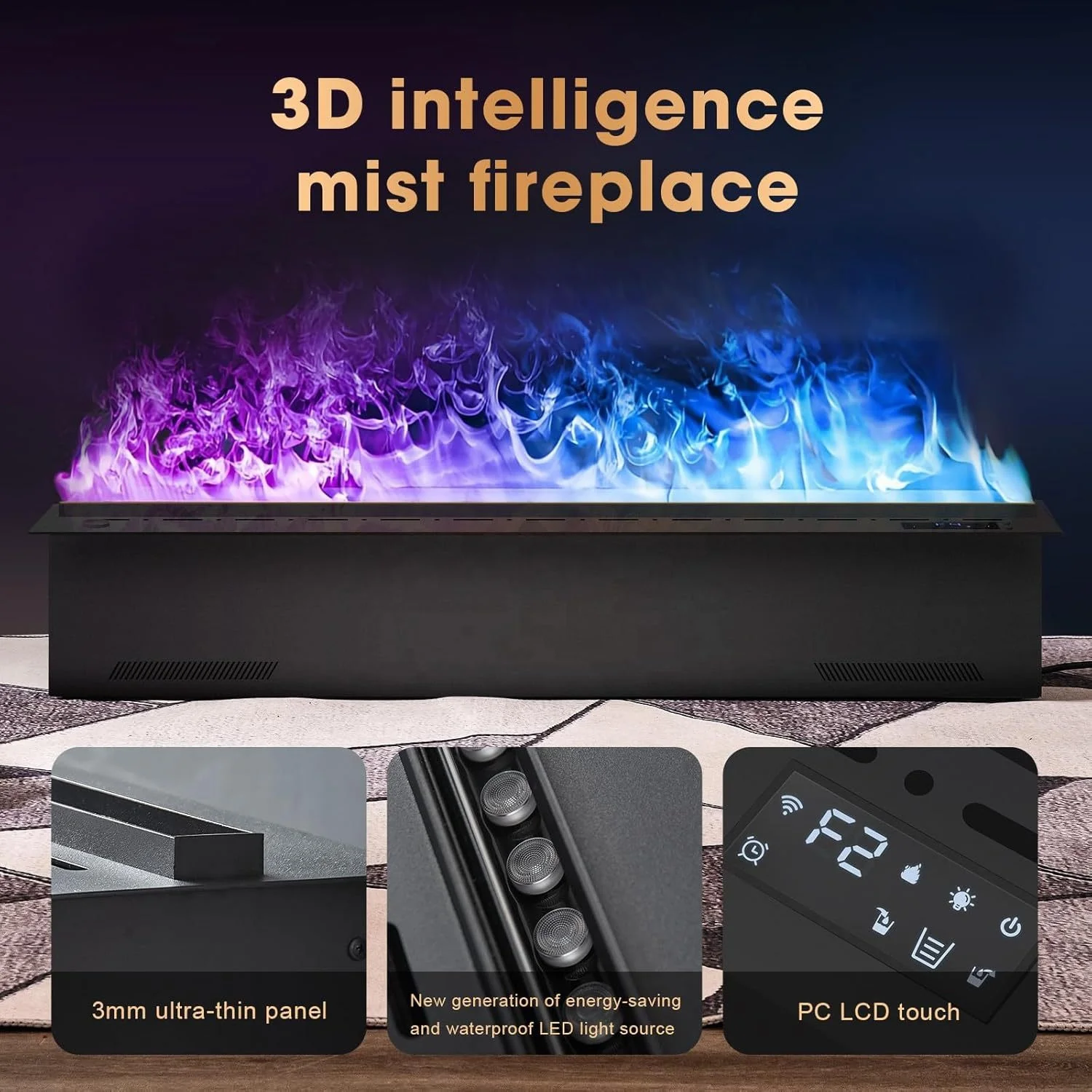Manufacturer Supply Custom Size 3d Atomization Electric Water vapor Fire Steam Fireplace Smart Fireplace