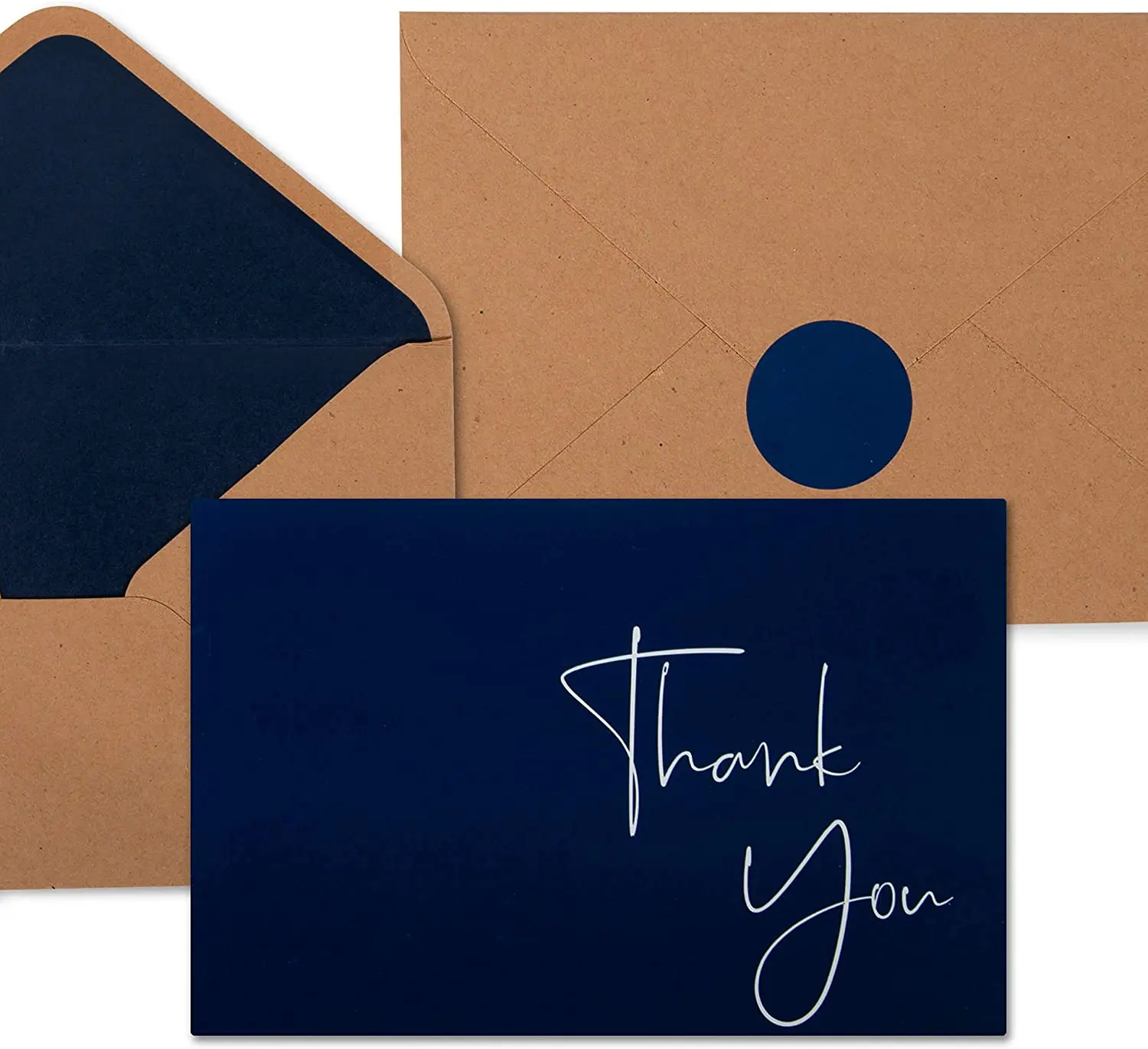 GMI Navy Blue Thank You Cards with Envelopes & Stickers | Classy Thank You Notes Bulk Box Set | Large Professional Look