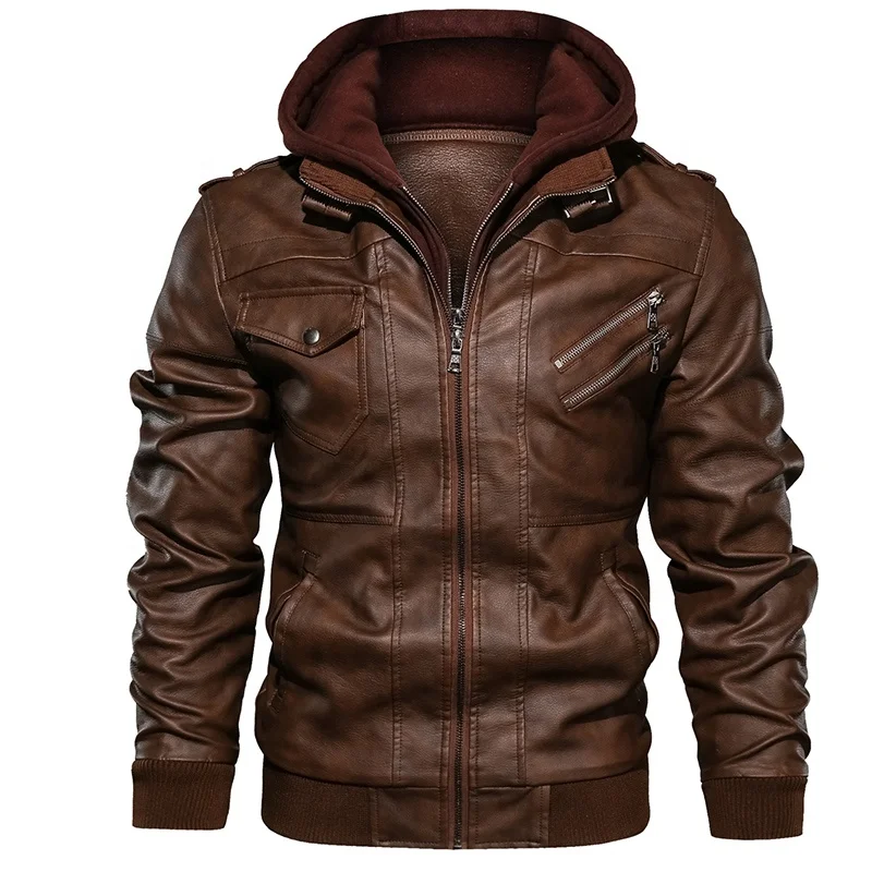 Оптовая Продажа Модные мужские Мотоциклетные Куртки из искусственной кожи jaqueta de couro masculino пальто с капюшоном черная коричневая кожаная куртка
