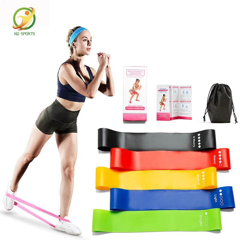 
NQ SPORTS Wholesale latex exercise elastic resistance bands set mini loop band for leg training 