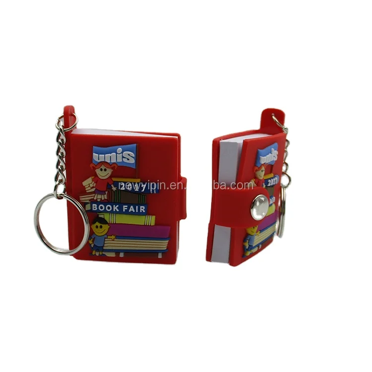 Ideal gifts school company advisement key chain Mini Book 3D Rubber Keyring Custom notebook Shape 3D Soft PVC Keychain