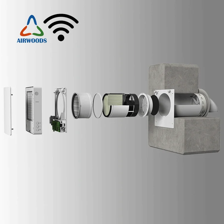 Airwoods Wall Mounted ERV Ductless Installation Decentralized Erv Ventilation Air Recuperator