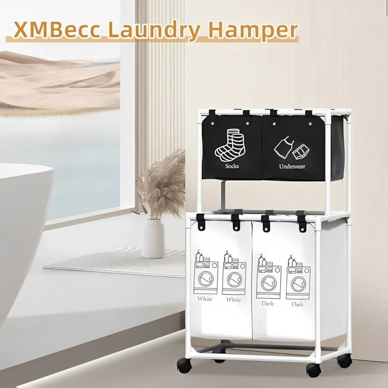 Laundry Hamper Large Blanket Basket Sorter 4 Section Bag Organizer  Heavy Duty Loundry Cart Baskets For Dirty Clothes