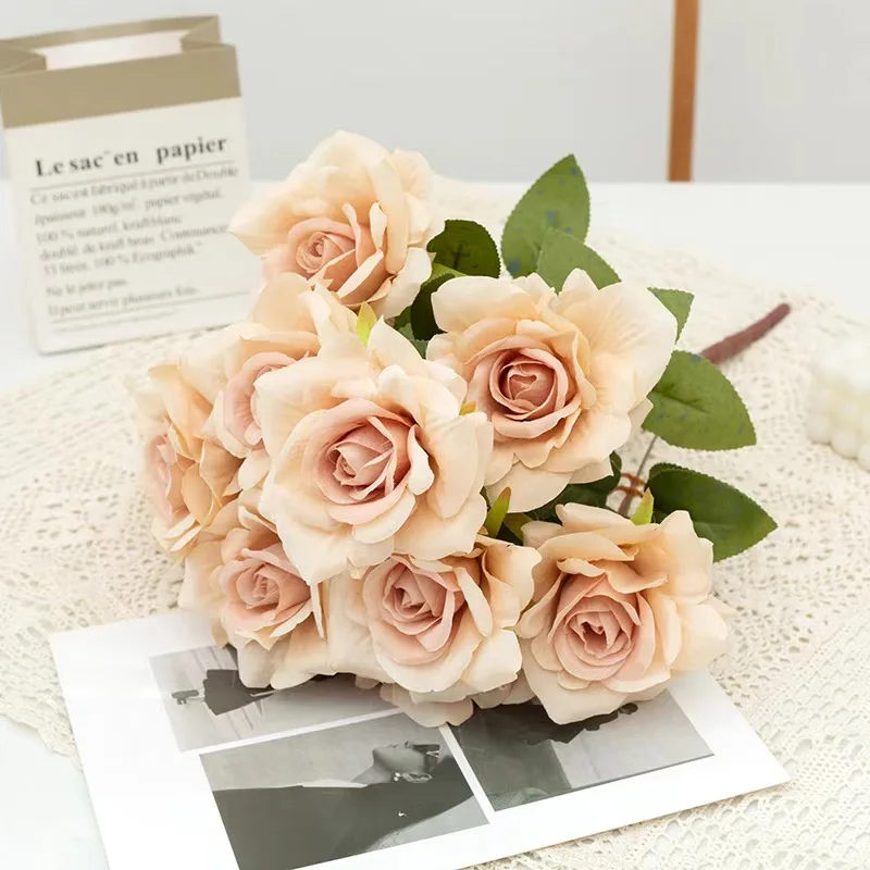 New Arrival Ins Style 11 Heads Artificial Silk Rose Flowers Home Hotel Wedding Decoration