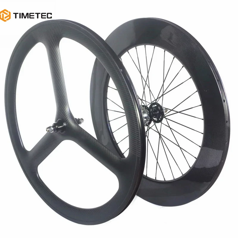 700C Carbon Track Wheelset Front 3(Tri) Spoke Rear Wheels 50mm  60mm 88mm Clincher Tubular Fixed Gear Single Speed Bike