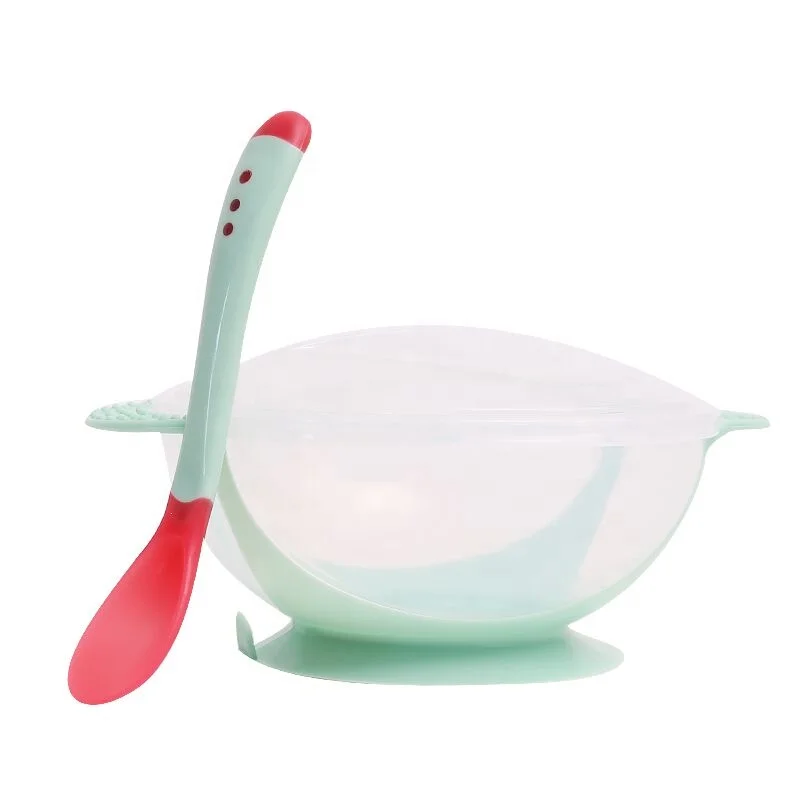 
Baby Bowl Slip-resistant Tableware Set Infants feeding Bowl With Sucker and Temperature Sensing Spoon Suction Cup Hot Selling 