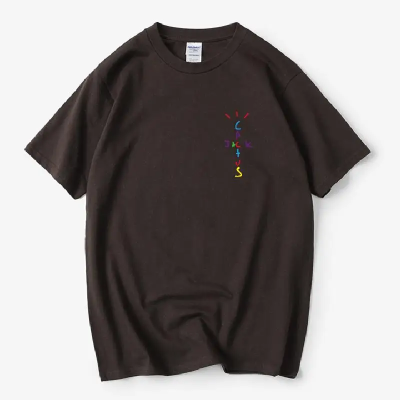 Rapper Cactus Jack Rainbow Alphabet Print T-shirt Hip Hop Quality Cotton Short Sleeves Men Wome Oversized Tops