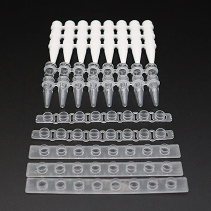 Newest Design 0.2 Ml 0.1Ml Non Sterile Clear 8 Tube Strips Polypropylene Pcr Tube Strip With Attached Flat