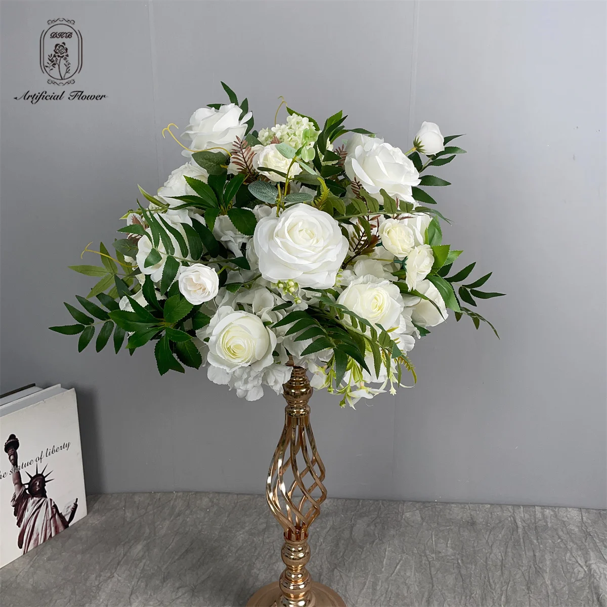 DKB Wholesale Silk High Quality Flower Ball  White and Green Leaf Rose Centerpieces for Wedding  Home Decor Part Event flowers