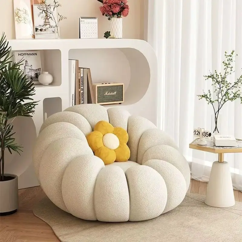 Pumpkin Leisure Chair White Mutton Plush Lazy Sofa Living Room Outdoor School Hall Modern Tatami Light Luxury Bedroom Small Sofa