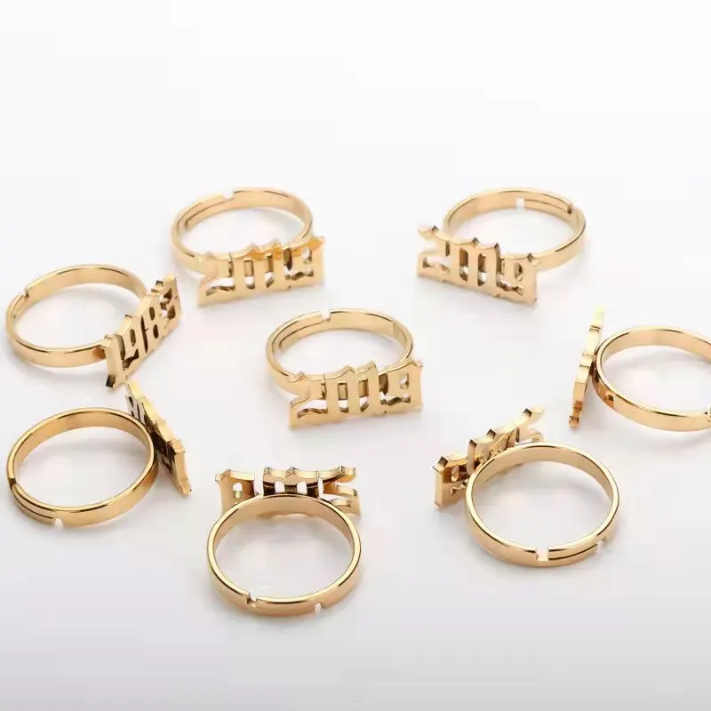 Non tarnish Stainless Steel 18k Gold Plated 1985-2012 Birth Year Open Adjustable Finger Rings Jewelry