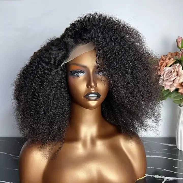 Top quality kinky curly glueless 5x5 closure hd lace wig raw Indian temple human hair bundles and wigs wholesale vendors