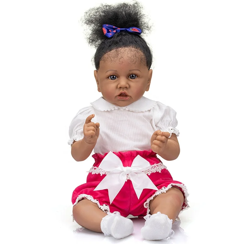 wholesale life like 22 inch newborn reborn dolls 55cm cotton cloth body dark skin realistic rebirth baby toys